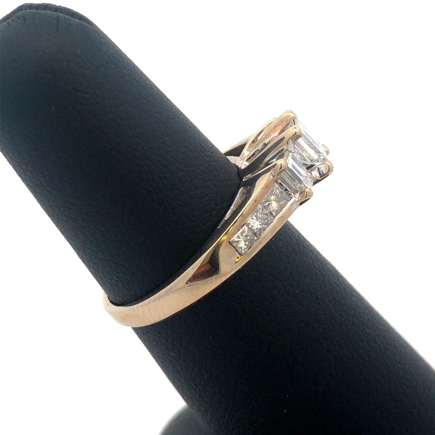 18K Yellow Gold Emerald Cut Diamond Trio Waterfall Engagement Size 6 Ring