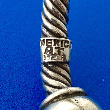 Vintage Taxco Mexico AT Sterling Silver Black Onyx Cable Statement Cuff Bracelet