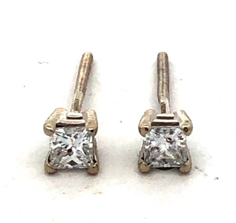 Designer 14K White Gold Princess Square Diamond Solitaire Screw Stud Earrings