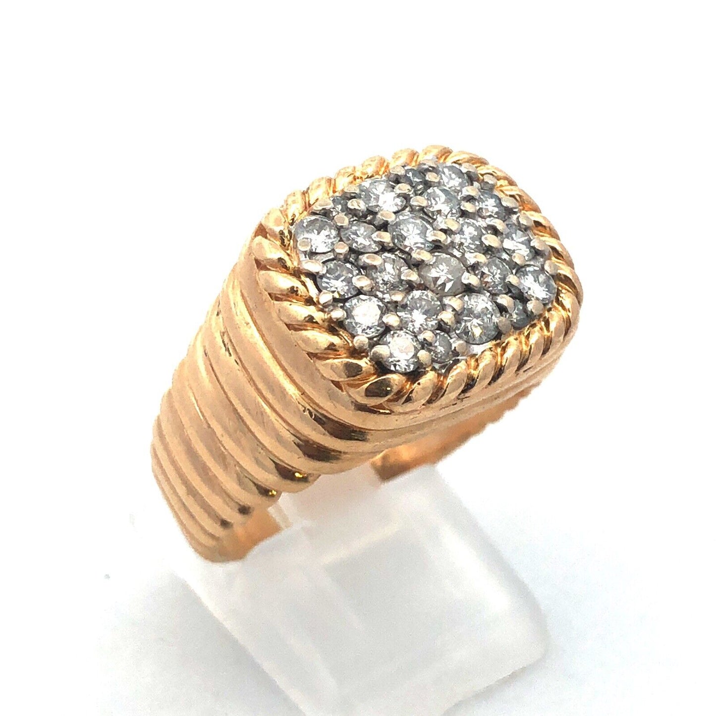Estate Art Deco 14K Yellow Gold Unisex Diamond Cluster Statement Dome Ring