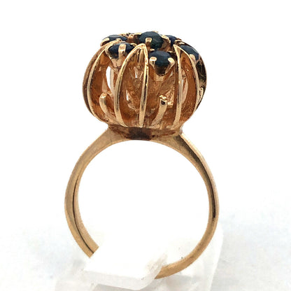 Vintage 14K Yellow Gold Sapphire Buttercup Flower Cluster Cocktail Ring