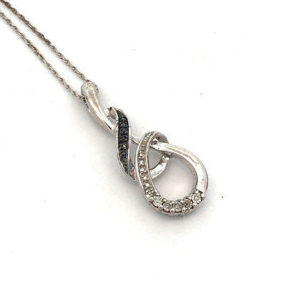 Designer 925 Sterling Silver Round Black White Diamond Infinity Pendant Necklace