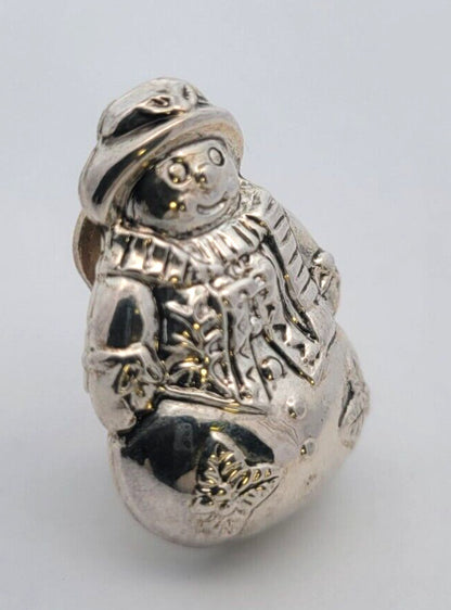 Mid Century Designer Best Silver Tone Snowman 3 Pc Brooch/Pendant & Clip Earring