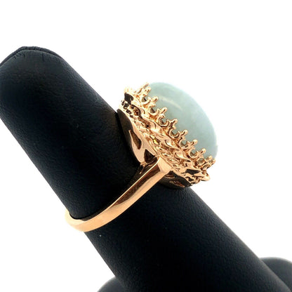 Designer CID 14K Yellow Gold Oval Cabochon Jade Statement Ring