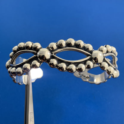 Vintage Taxco TJ-65 925 Sterling Silver Bead Ball Open Statement Cuff Bracelet