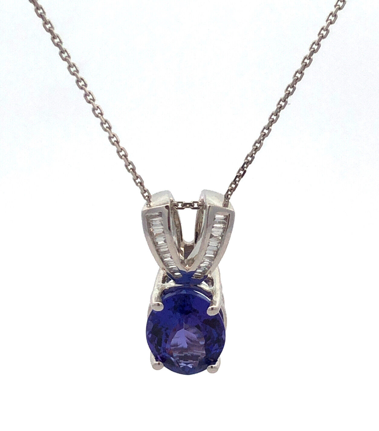 Designer 14K White Gold Oval Purple Tanzanite Diamond Accented Pendant Necklace