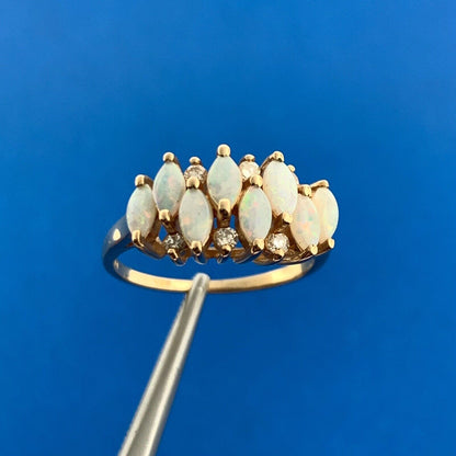 14K Yellow Gold Marquise Opal Diamond Accented Waterfall Cocktail Ring