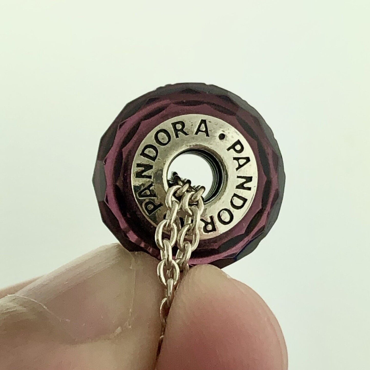 PANDORA 925 Sterling Silver CZ Light As A Feather Necklace w/Murano Glass Charm