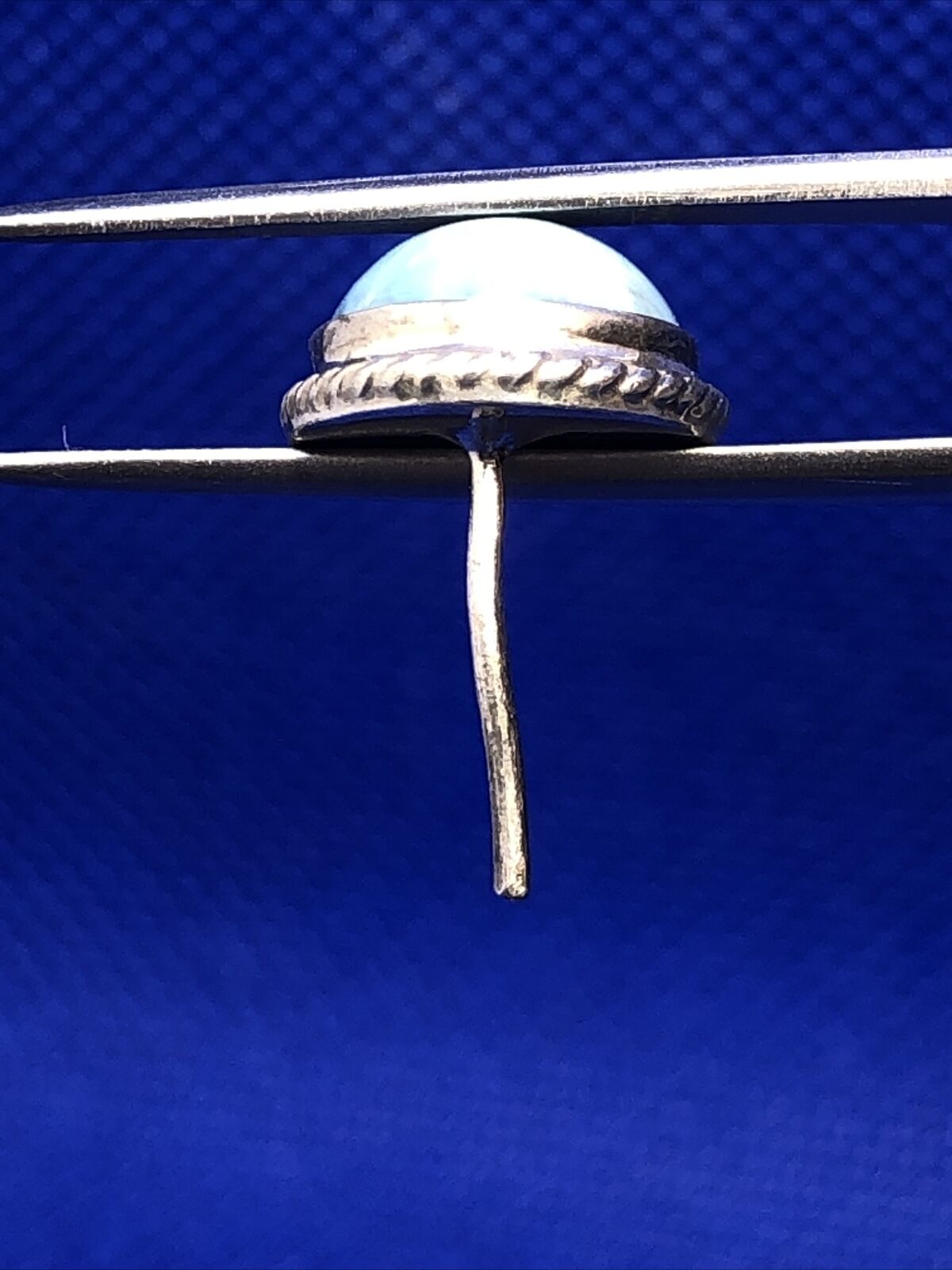 Vintage 925 Sterling Silver Blue Larimar Oval Statement Stud Earrings