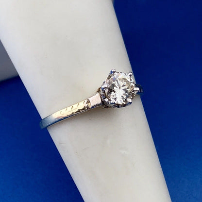 Art Deco Art Nouveau 14K Yellow White Gold Diamond Solitaire Engagement Ring