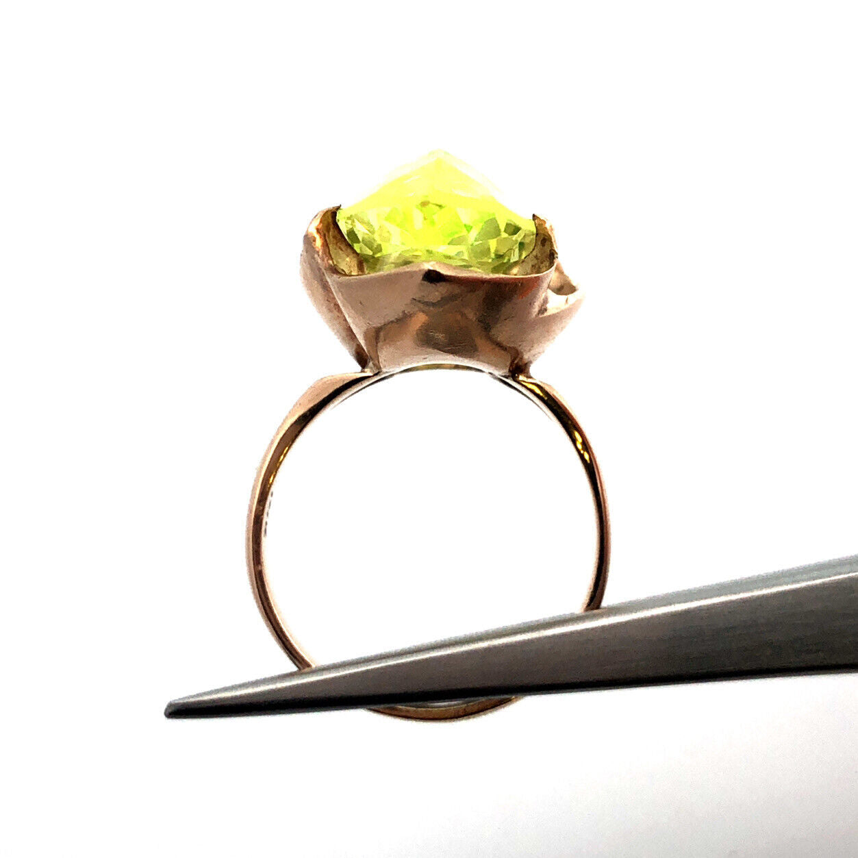 Vintage Custom 14K Yellow Gold Cushion Marquise Green Peridot Statement Ring