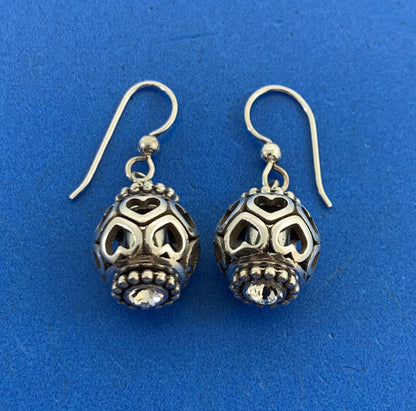 Designer 925 Sterling Silver Cubic Zirconia Open Heart Drop Dangle Ball Earrings