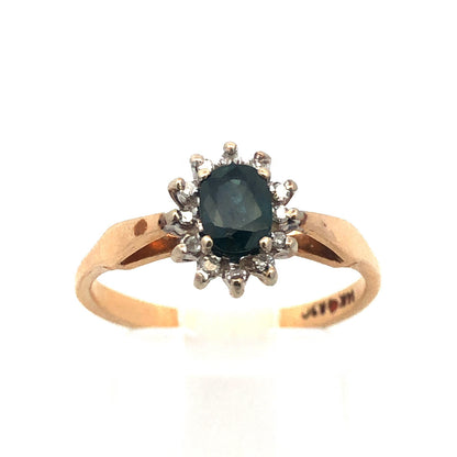 Vintage 14K Yellow Gold Sapphire Diamond Promise Engagement Anniversary Ring