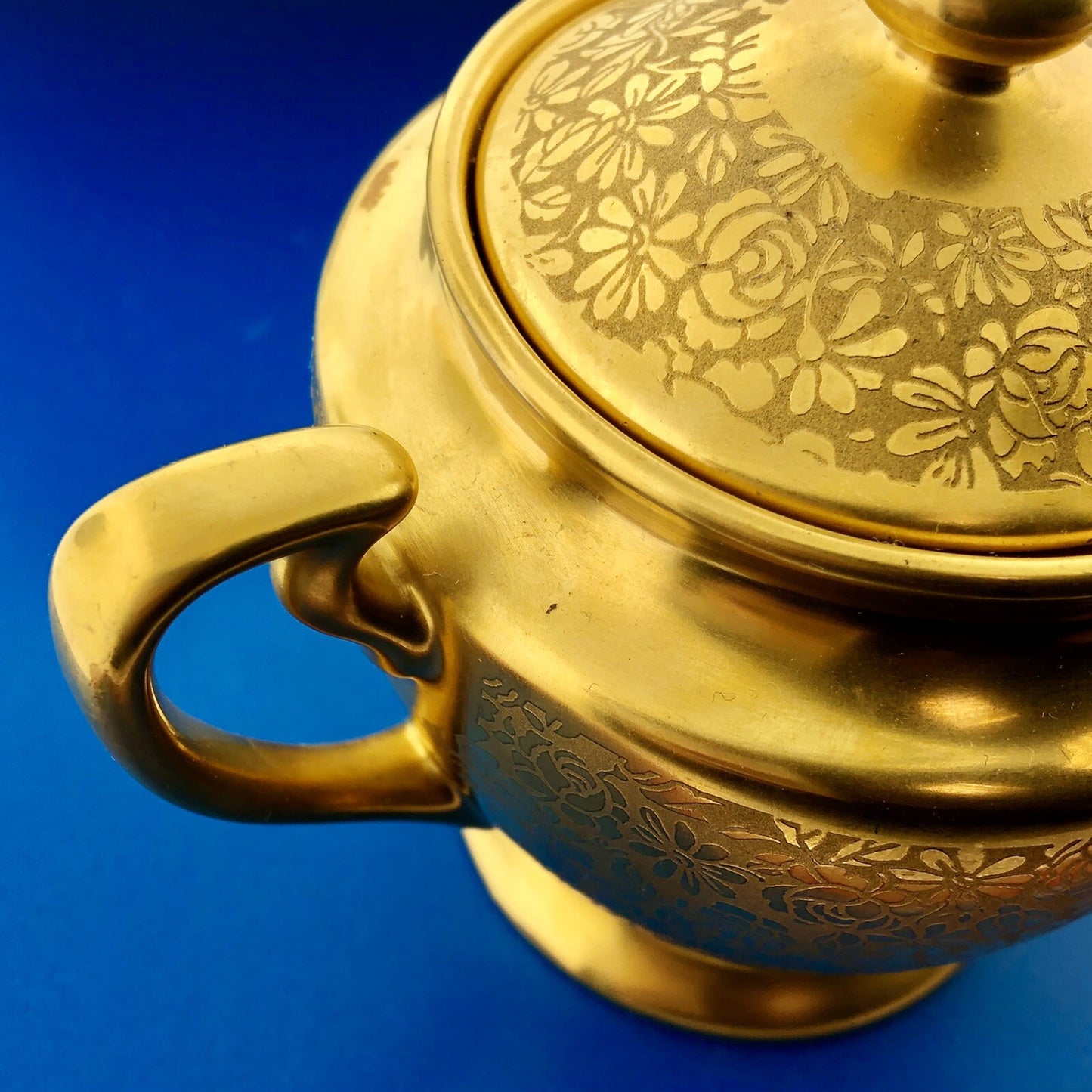 1930s Pickard China Gold Rose Daisy Pattern Creamer Sugar Bowl W/Lid 3 Piece Set