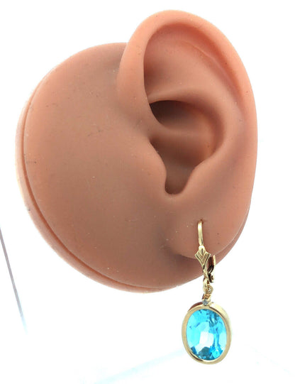 Designer 14K Yellow Gold Oval Blue Topaz Statement Drop Dangle Earrings