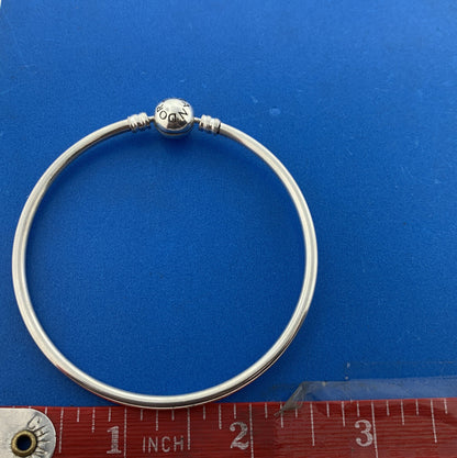 PANDORA 925 Sterling Silver Round Barrel Signature Clasp 590713 Bangle Bracelet