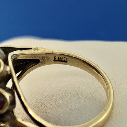 Art Deco 10K Yellow White Gold Ruby Cluster Princess July Anniversary Ring