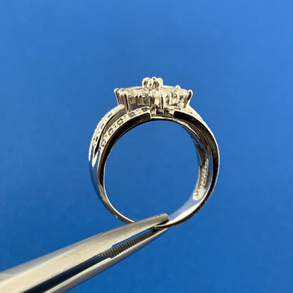 Designer 925 Sterling Silver Cubic Zirconia Floral Cluster Statement Band Ring