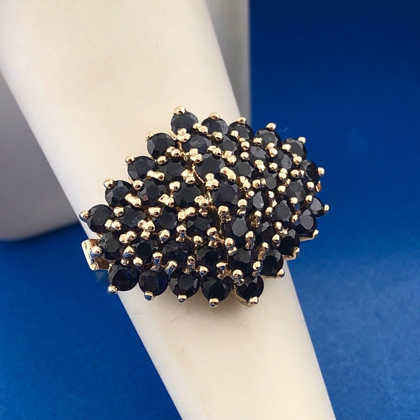 Modernist 10K Yellow Gold Sapphire Cluster September Anniversary Dome Ring