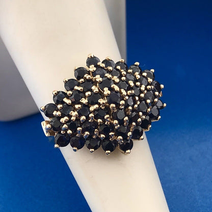 Modernist 10K Yellow Gold Sapphire Cluster September Anniversary Dome Ring