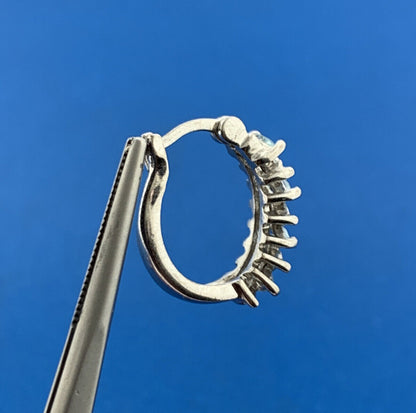 Designer Sterling Silver Marquise Aquamarine Diamond Accented Half Hoop Earrings