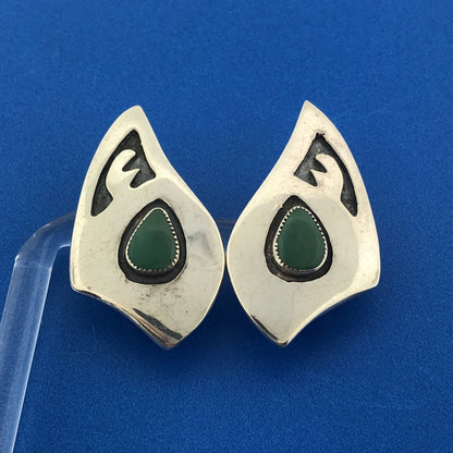 Sterling Silver 925 Teardrop Cabochon Turquoise Jagged Pear Shard Clip Earrings