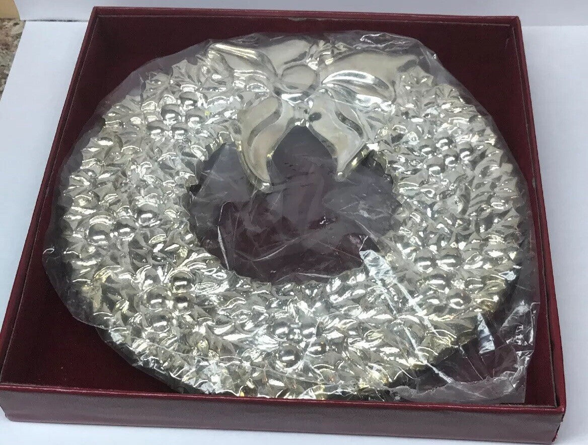 1982 Vintage Gorham Italy Silver Plated Brass Christmas Wreath Hot Cold Trivet