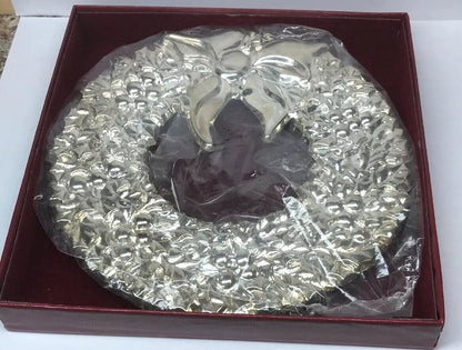 1982 Vintage Gorham Italy Silver Plated Brass Christmas Wreath Hot Cold Trivet