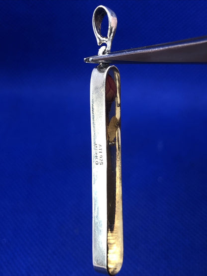 Designer ATI 925 Sterling Silver Rose Bud Flower In Resin Long Oval Pendant