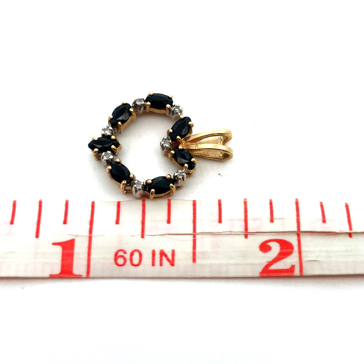 Designer 14K Yellow Gold Marquise Sapphire Diamond Accented Heart Pendant