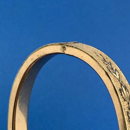 Antique Victoria Gold Filled Floral Etched Textured Hinged Bangle Bracelet