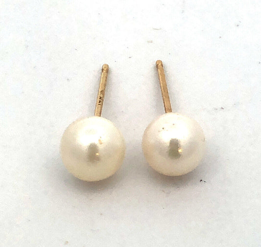 Designer 14K Yellow Gold White Pearl Wedding Anniversary Stud Earrings