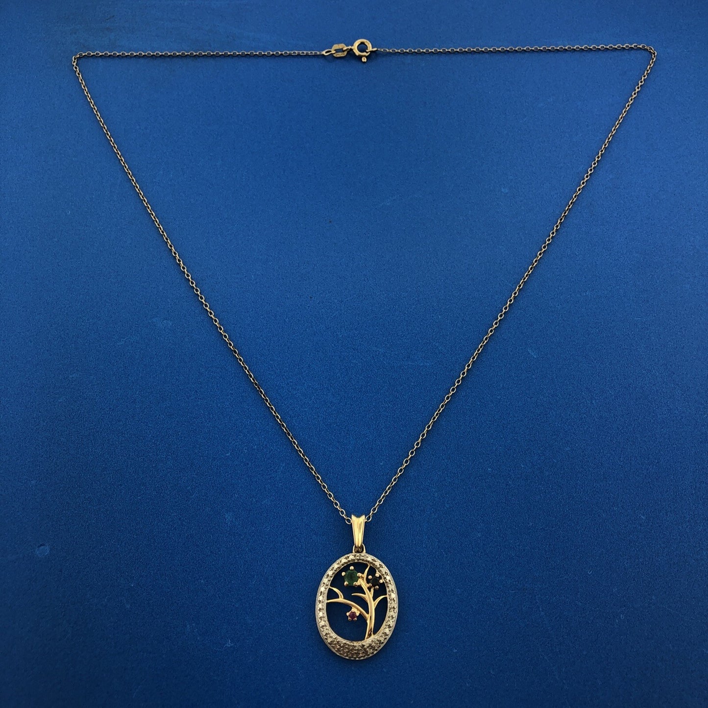 Sterling Silver Vermeil Two Tone Emerald Sapphire Ruby Mothers Pendant Necklace