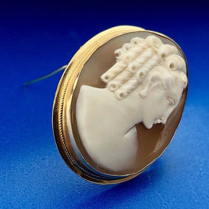 Victorian 14K Yellow Gold Oval Carved Cameo Pin Brooch Option Pendant