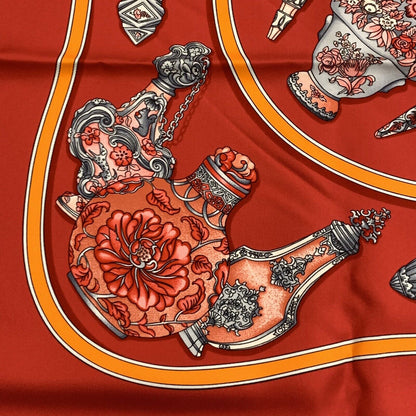 Hermes Carre 90 100% Silk Twill Crimson Qu'importe Flacon Neckerchief Scarf
