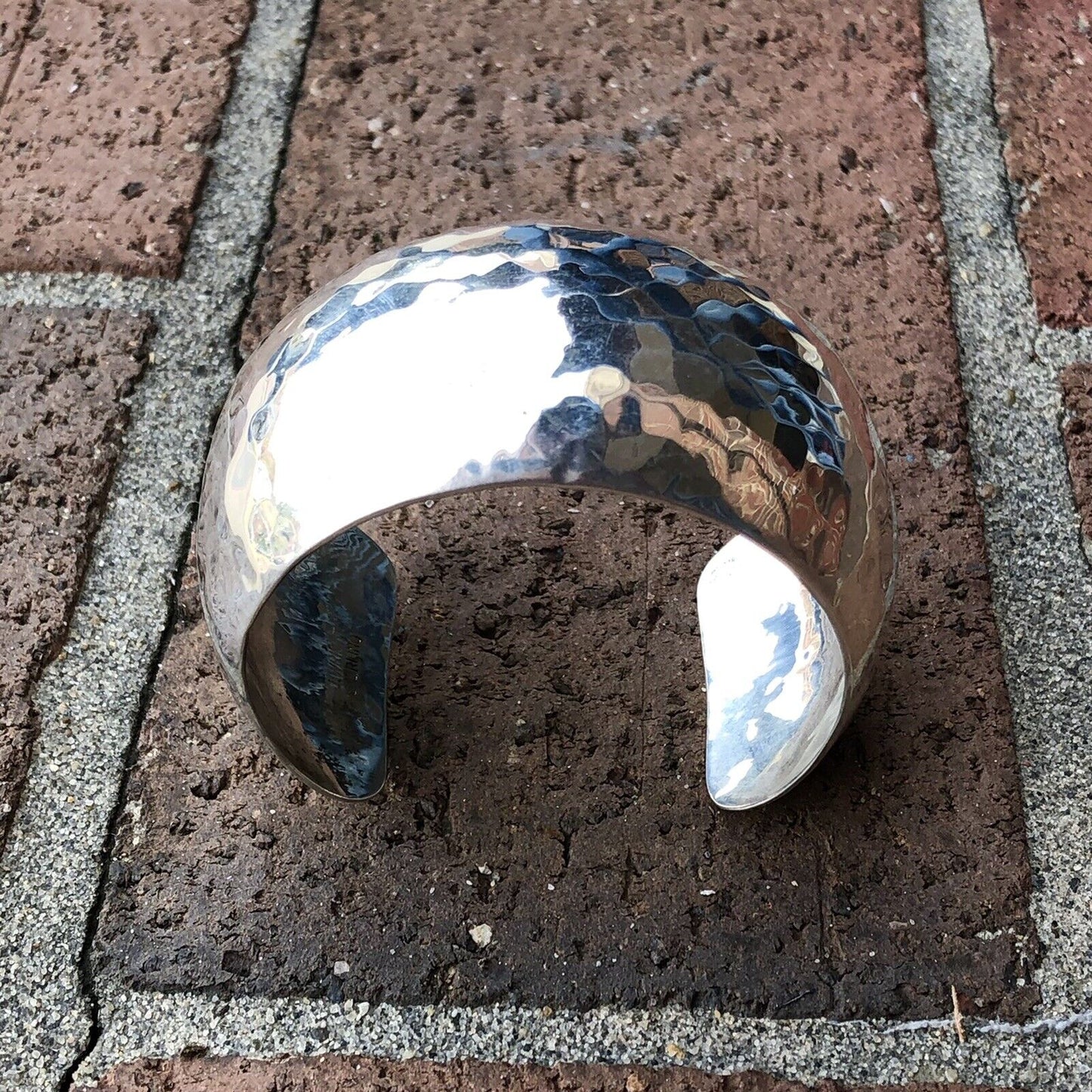 Native American Artisan Signed Sterling Silver Hammered Statement Cuff Bracelet