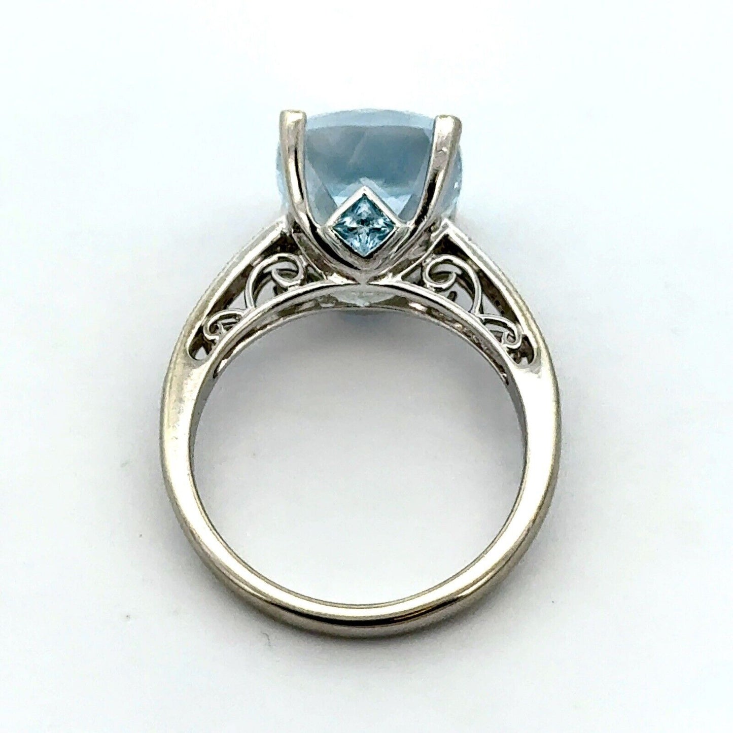 Designer 14K White Gold Radiant Cushion Cut Blue Topaz Diamond Accented Ring