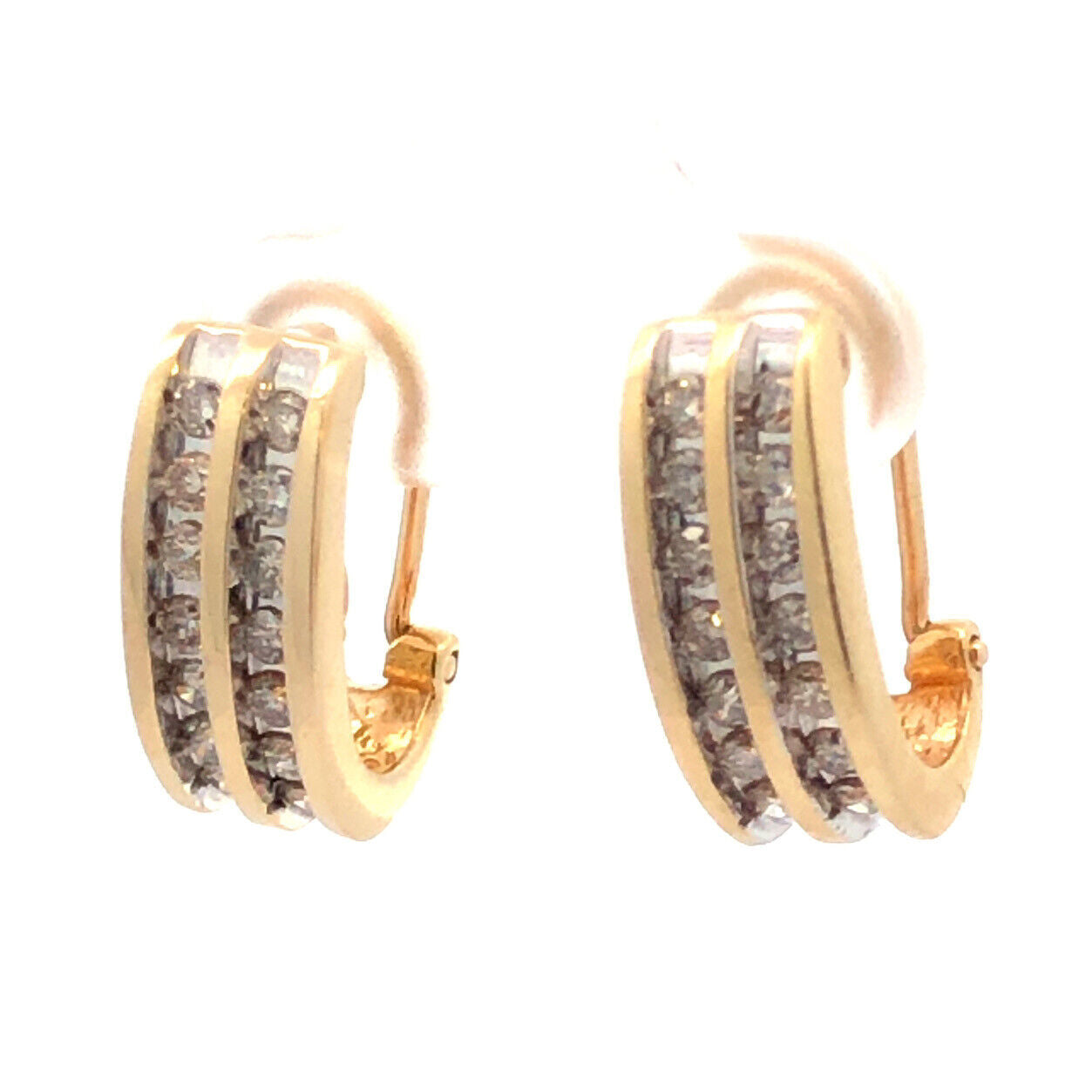 Designer 14K Yellow Gold Channel Set Diamonds Oval Drop Stud Hoop Earrings