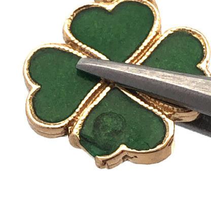 Designer 18K Yellow Gold Green Enamel 4 Leaf Clover Good Luck Charm Pendant