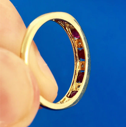 Classic 10K Yellow Gold Ruby Diamond Bridal Anniversary Birth Stone Band Ring
