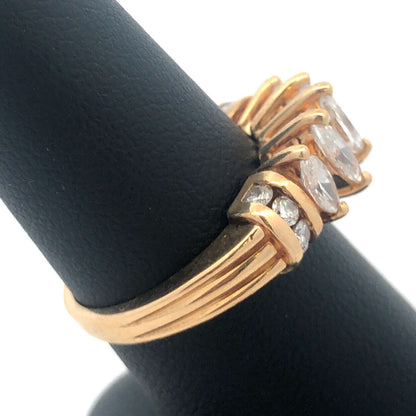 14K Yellow Gold Marquise Diamond Engagement Bridal Wedding Statement Band Ring