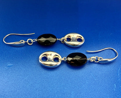 Designer Italy Sterling Silver 925 Smoky Quartz Topaz Modernist Dangle Earrings