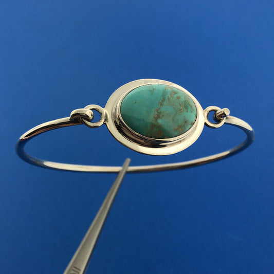 Retro Taxco Mexico 925 Sterling Silver Turquoise Cabochon Hinged Cuff Bracelet