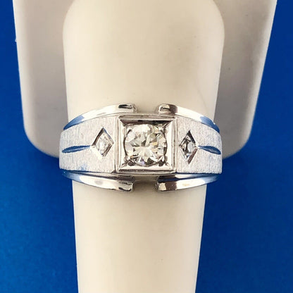 Men's 14k White Gold Round Cut Triple Diamond .51tcw Textured Ring Size 9.25