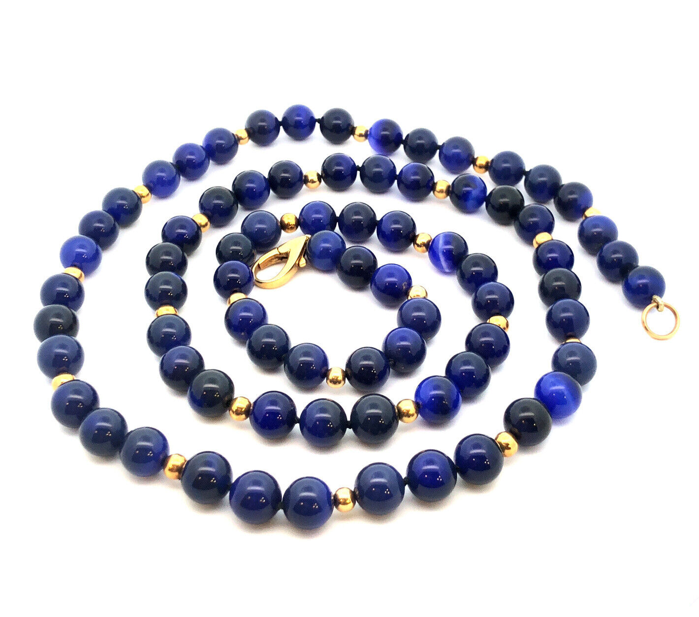 Vintage 14k Yellow Gold And Lapis Lazuli Beaded 38 Inch Statement Necklace