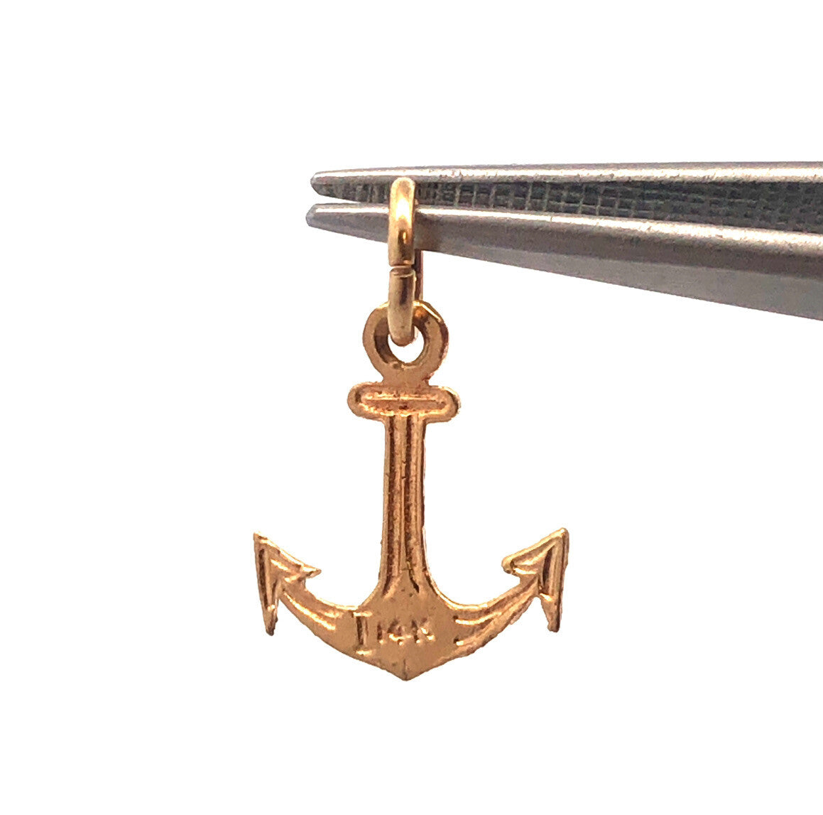 14K Yellow Gold Diamond Cut Textured 3 Dimensional Anchor Seaman Charm Pendant
