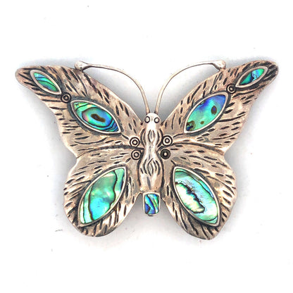 Designer CFU 925 Sterling Silver Abalone Textured Butterfly Combo Pendant Brooch