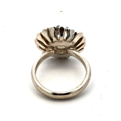 Vintage Designer Mexico 925 Sterling Silver Round Tanzanite Flower Cocktail Ring