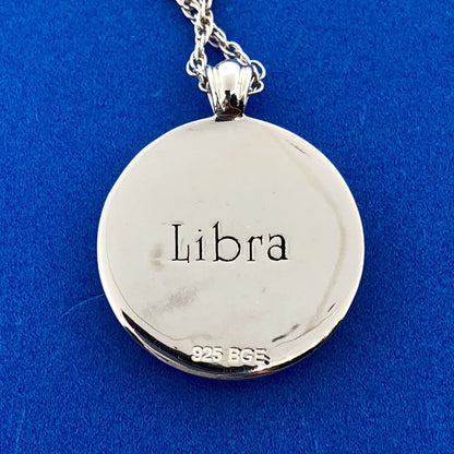 BGE Sterling Silver 925 Blue Enamel Cubic Zirconia LIBRA Constellation Necklace