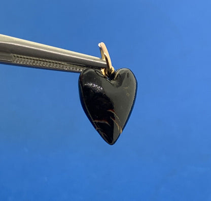 Vintage 10K Yellow Gold Carved Ebony Heart Charm Pendant